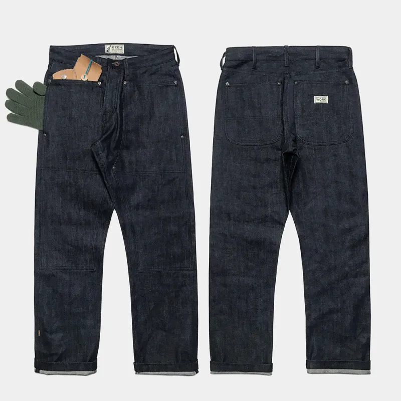 BZEN M.1133 EASTWOOD-R29 H17 REGULAR STRAIGHT DOUBLE FRONT PANEL WORK PANT-13.5oz-RAW SELVEDGE-INDIGO sold by Bzen
