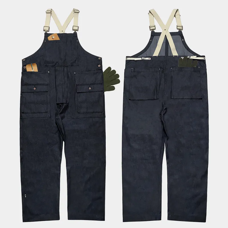 BZEN M.1099 DECKS-9P UNISEX REGULAR FIT 9 POCKET USN INSPIRED DENIM OVERALLS-11.25oz-RAW INDIGO sold by Bzen