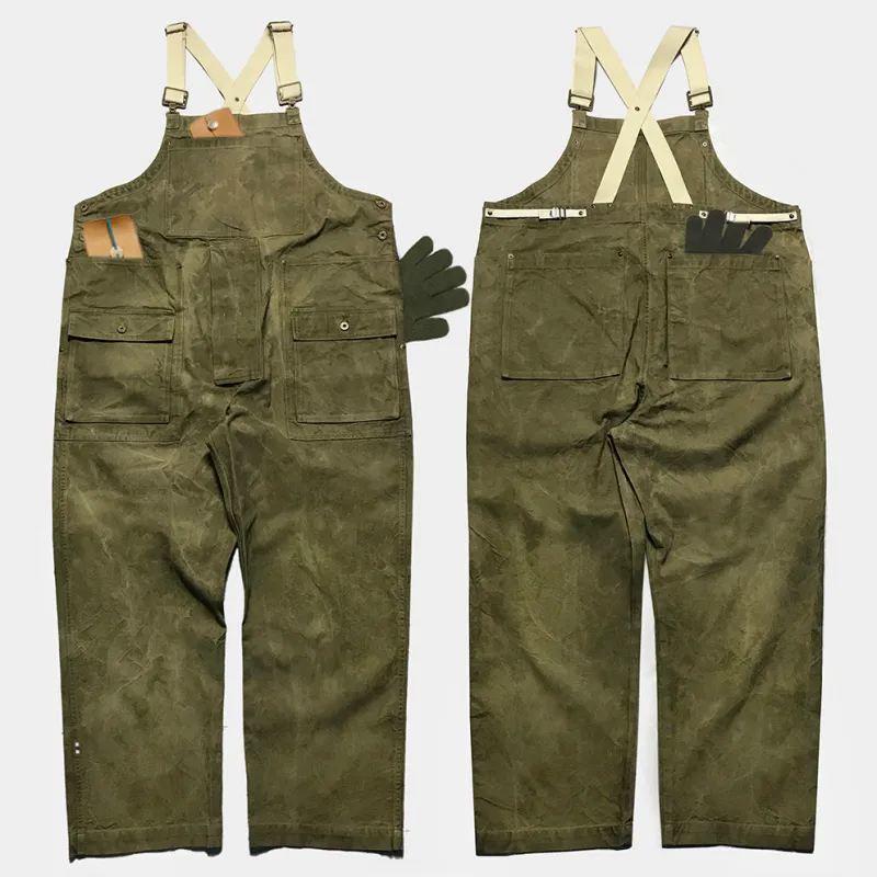 BZEN M.1099 DECKS-9P UNISEX REGULAR FIT 9 POCKET USN INSPIRED CANVAS VEGGIE DYED OVERALL-12oz-E0 MOSS GREEN sold by Bzen
