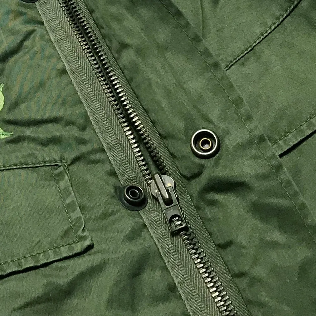 BZEN J2-SAKURA USED BELIGIAN CADET JACKET WITH BUTTON OUT LINER UPCYCLED WITH FLOWERS FROM 1978-1986-OLIVE GREEN sold by Bzen product image thumbnail 5