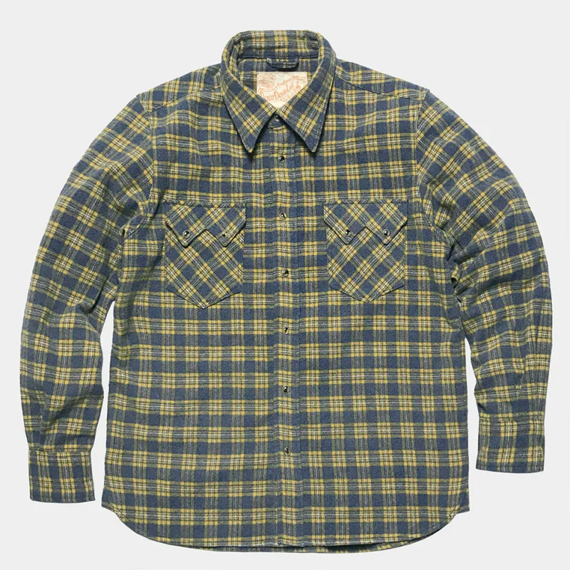DDL 319-DIABLO REGULAR FIT 2 POCKET SAWTOOTH FLAP PLAID SHIRT-E0 YELLOW PLAID sold by Bzen