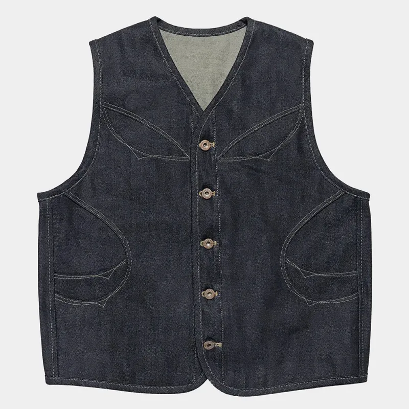DDL 320-BRETT OV REGULAR FIT 6 POCKET CONE DENIM ORGANIC COTTON VEST-12.75oz-RAW INDIGO sold by Bzen