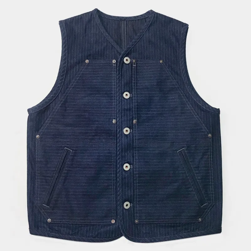 BZEN M.3193-SANCHEZ REGULAR FIT DOUBLE FRONT PANEL INDIGO STRIPE VEST-13.75oz-E0 INDIGO STRIPE sold by Bzen