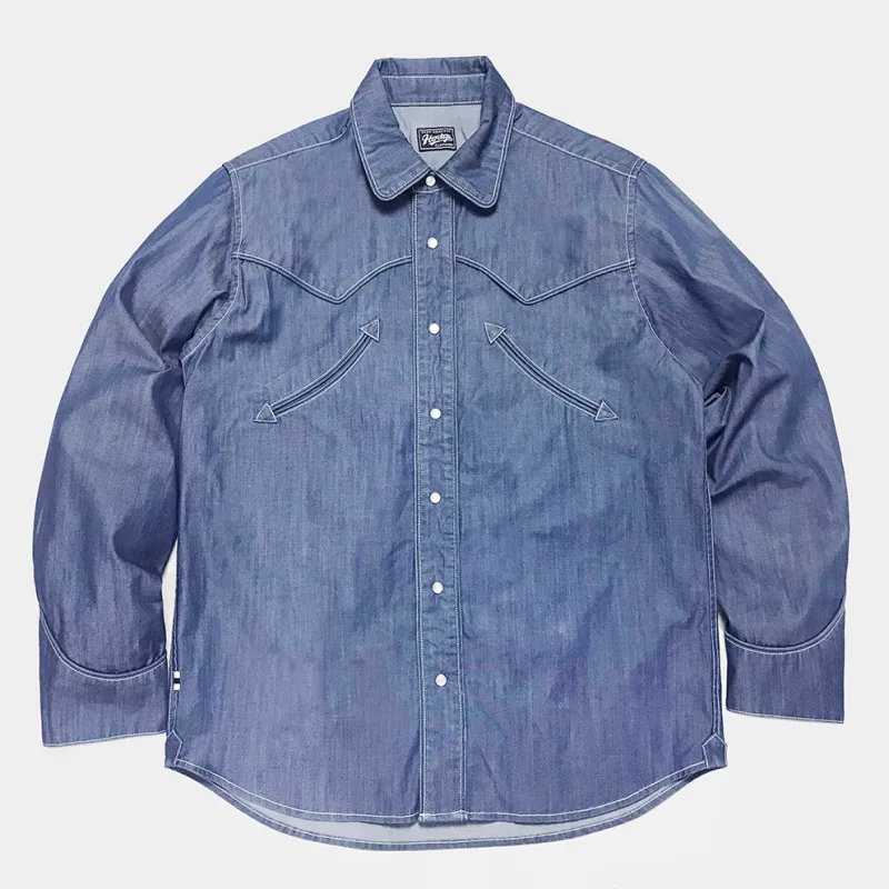 BZEN M.3280-AMIGO REGULAR FIT WESTERN INDIGO CHAMBRAY SHIRT-6OZ-E0 INDIGO sold by Bzen