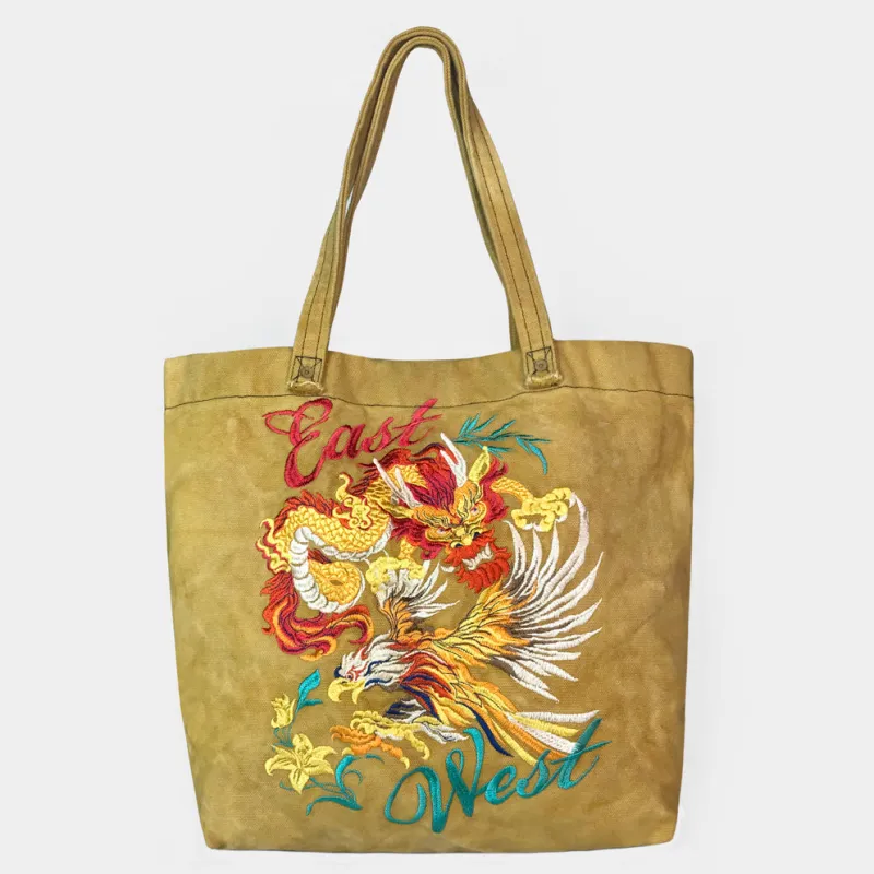 BZEN x MINER49ER TOTE19-15BIS DRAGON & EAGLE CANVAS TOTE BAG-20oz-E0 BISCOTTI sold by Bzen