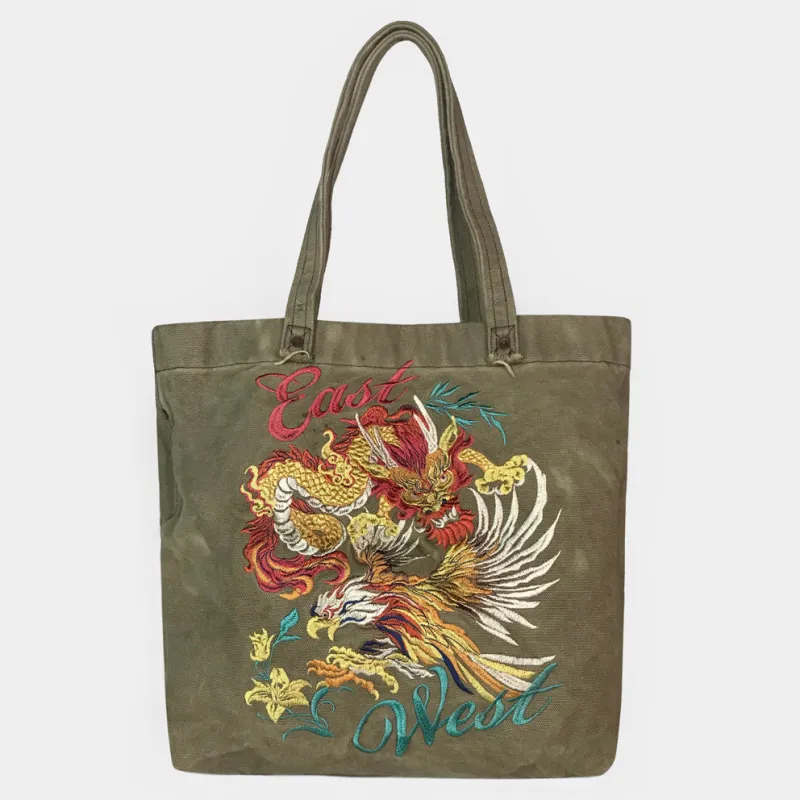 BZEN x MINER49ER TOTE19-15MG DRAGON & EAGLE CANVAS TOTE BAG-20oz-E0 MOSS GREEN sold by Bzen