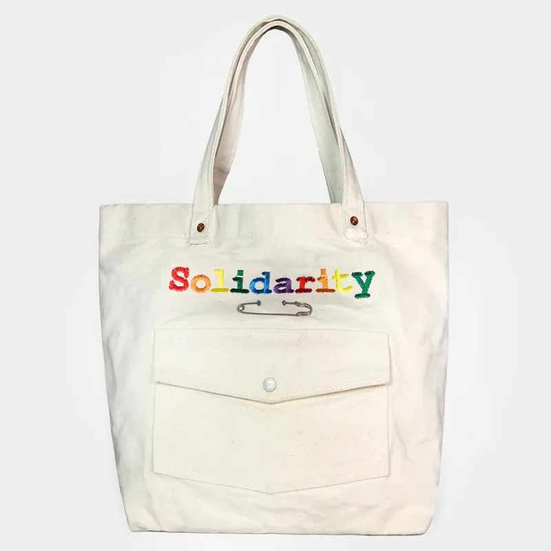 BZEN x MINER49ER TOTE19-15NAT RAINBOW SOLIDARITY CANVAS TOTE BAG-20oz-E0 NATURAL sold by Bzen