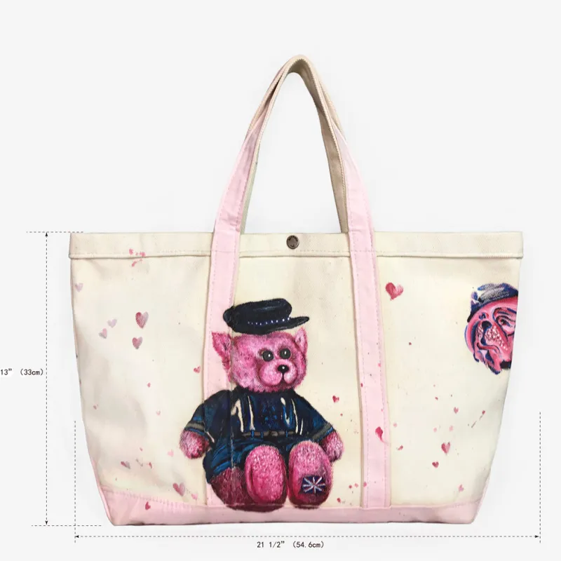 BZEN-TOTE23-13 LONDON HANDPAINTED TEDDY CANVAS TOTE BAG-24OZ-LONDON-NATURAL sold by Bzen