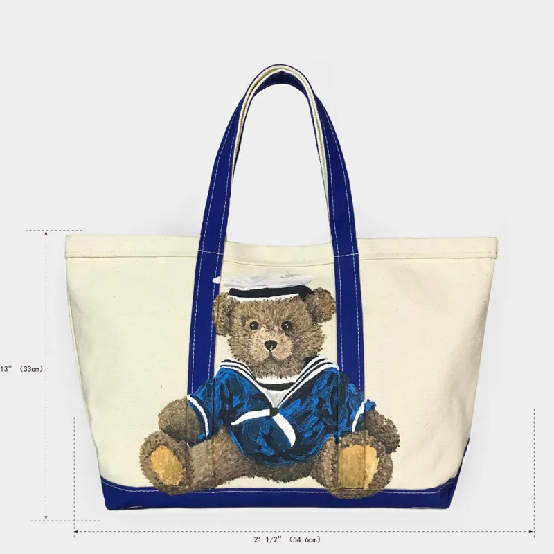 BZEN-TOTE23-13 SAILOR HANDPAINTED TEDDY CANVAS TOTE BAG-24OZ-SAILOR-NATURAL sold by Bzen