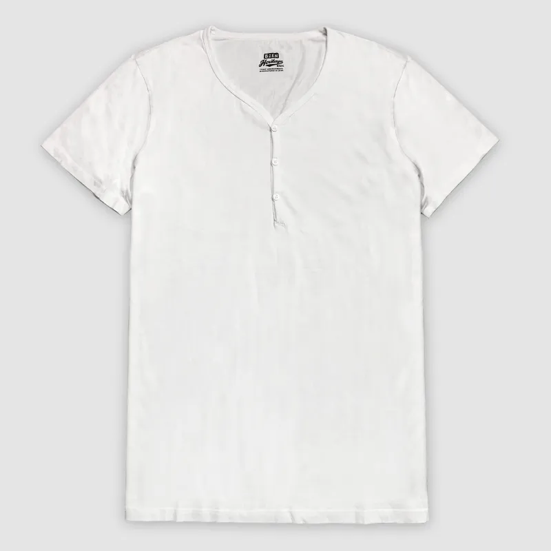 BZEN M.3210-KAITO REGULAR FIT SHORT SLEEVE 3 BUTTON JERSEY HENLEY-145GSM-E0 WHITE sold by Bzen