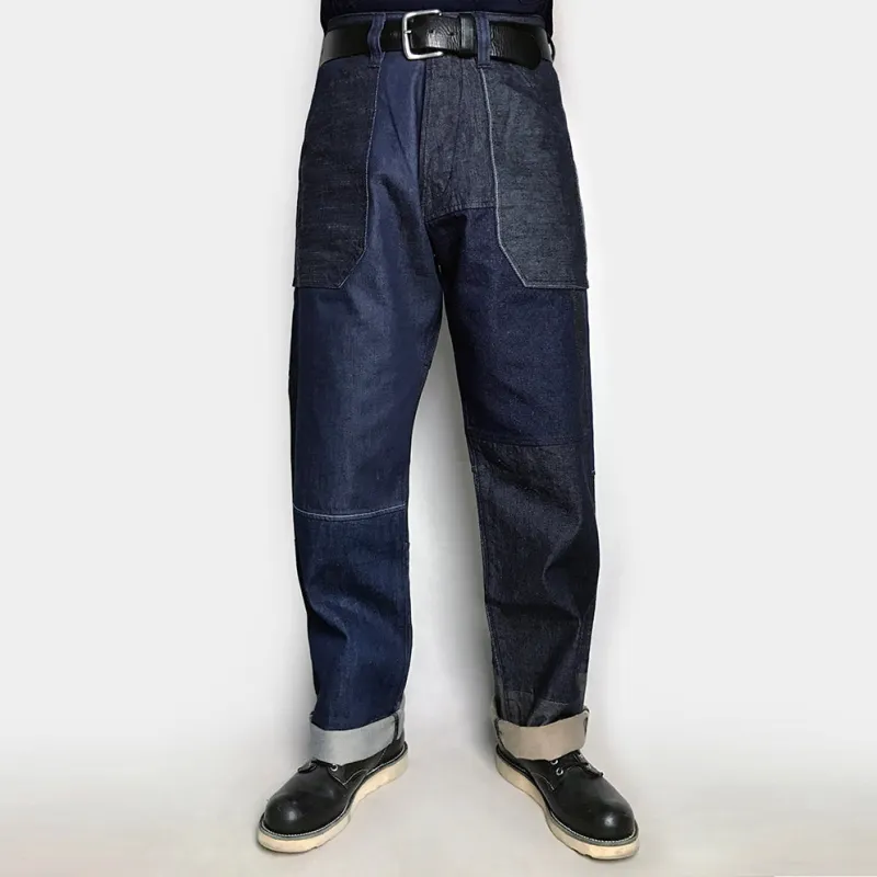BZEN M.1077 L32-LAURIER RELAX STRAIGHT FRENCH WORKWEAR INSPIRED PATCHWORK JEAN- E0 RINSE INDIGO sold by Bzen