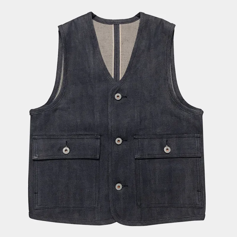 BZEN M.3034-THE GENT SLIM FIT 4 POCKET VEST-13.5oz-SELVEDGE-RAW INDIGO sold by Bzen