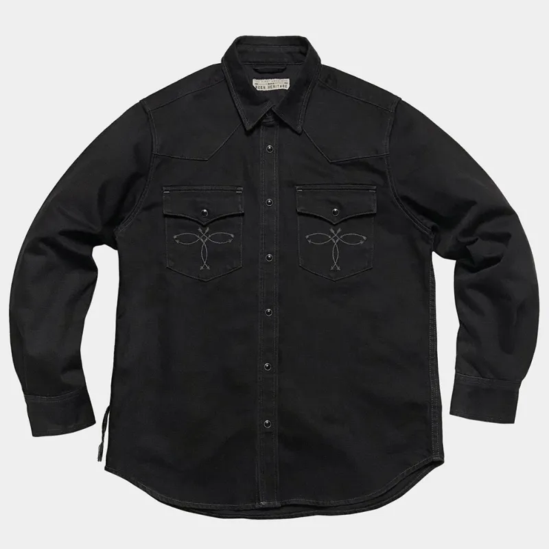BZEN "THE FIRST AMERICANS" - M.3239R-JESSE-ARROWS REGULAR FIT WESTERN SHIRT-12.25oz-BLACK/BLACK DENIM-E0 BLACK/BLACK sold by Bzen