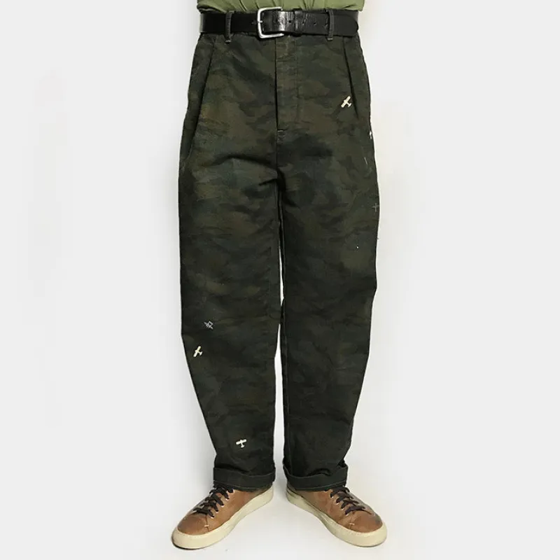 BZEN UNARMY - M.1229 L29-GATSBY RELAX PLEATED TROUSER-RAINFOREST CAMO sold by Bzen