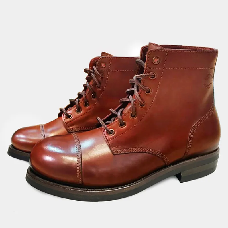 BUTTERO T.BONE HIGH LACED TOE CAP ANKLE BOOTS HAND CRAFTED IN ITALY- NATURAL BROWN sold by Bzen