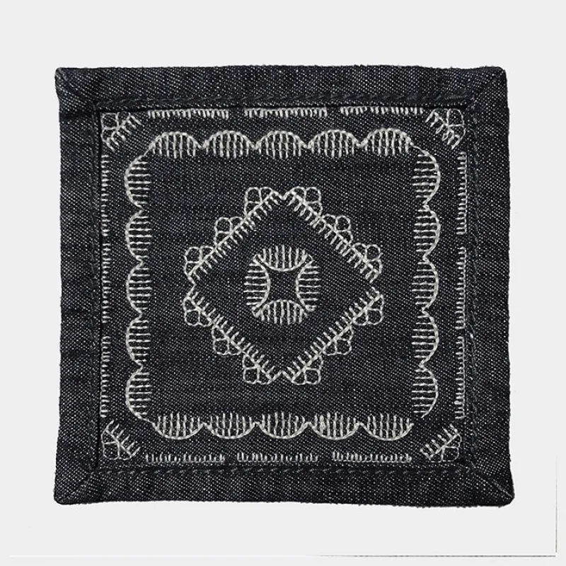BZEN "RAIN CLOUDS" EMBROIDERED DENIM CUP MAT- INDIGO sold by Bzen