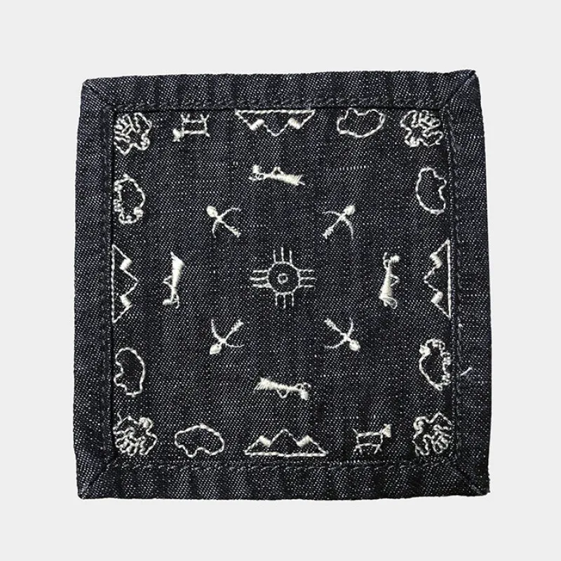 BZEN "BOW" EMBROIDERED DENIM CUP MAT- INDIGO sold by Bzen