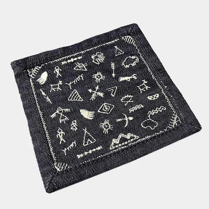 BZEN "GOOD OMEN" EMBROIDERED DENIM CUP MAT- INDIGO sold by Bzen product image thumbnail 3