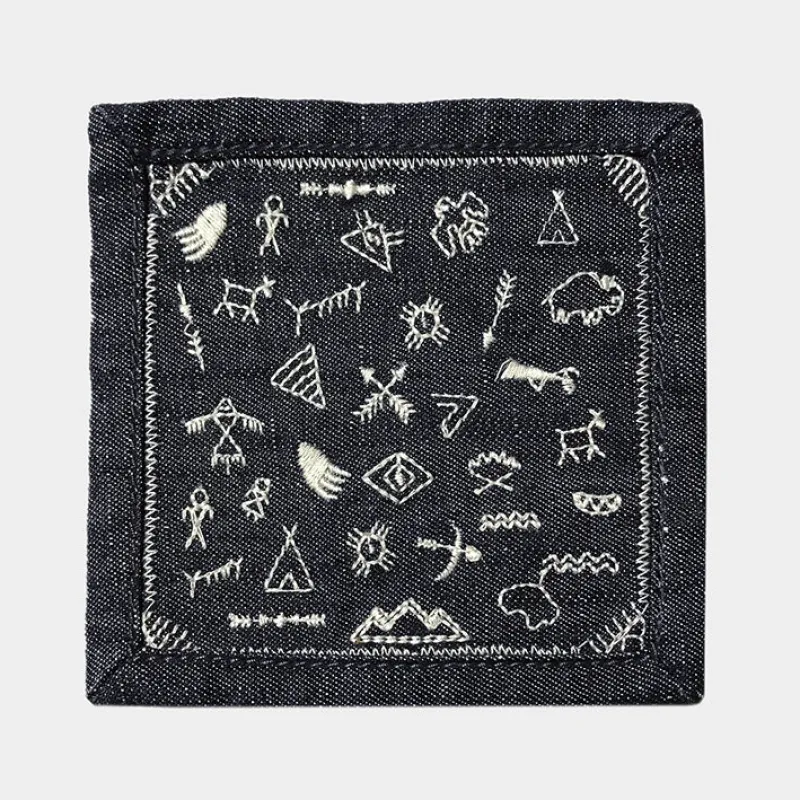 BZEN "GOOD OMEN" EMBROIDERED DENIM CUP MAT- INDIGO sold by Bzen