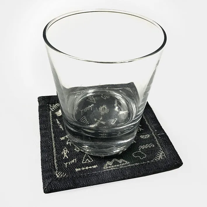 BZEN "GOOD OMEN" EMBROIDERED DENIM CUP MAT- INDIGO sold by Bzen product image thumbnail 2