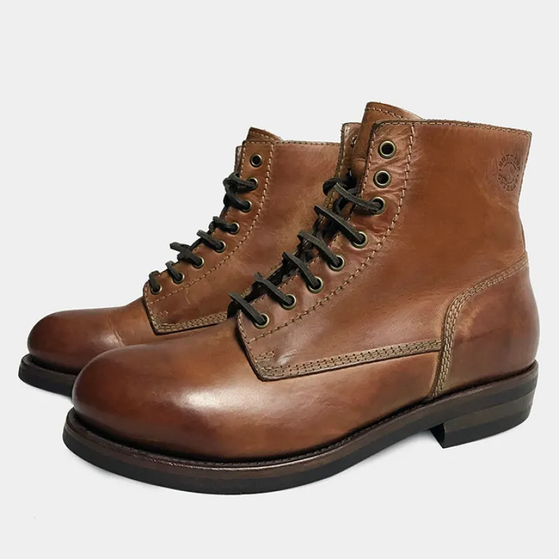 BUTTERO T.BONE HIGH LACED ANKLE BOOTS HAND CRAFTED IN ITALY- NATURAL BROWN sold by Bzen