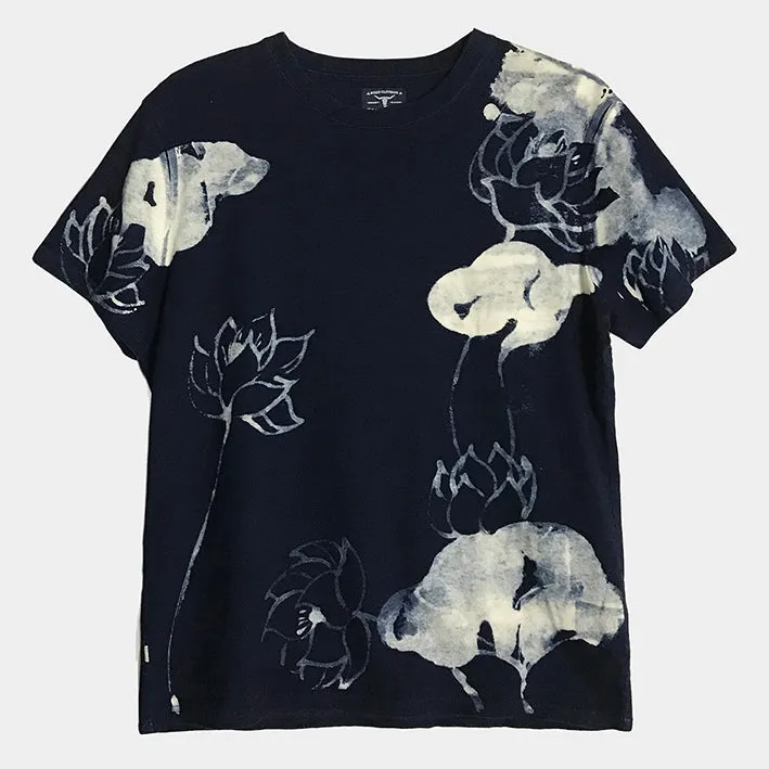 BZEN BLU BLU - M.3080 BUSTER REGULAR FIT CREWNECK TEE-LOTUS POND-E1 INDIGO DISCHARGE sold by Bzen