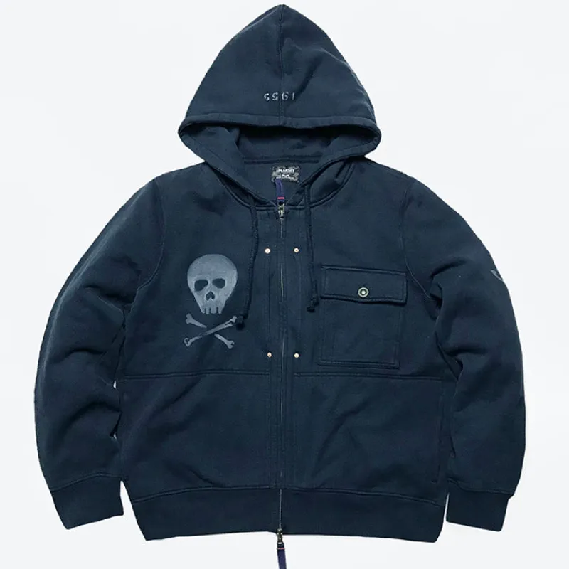 BZEN UNARMY - M.3330-STU RELAX FIT ZIP UP HOODIE-SKULL-E0 NAVY sold by Bzen