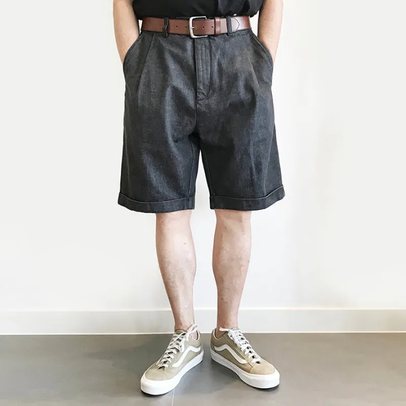 BZEN M.1091-HALONG DENIM SHORT- 14oz- E0 RINSE BLACK sold by Bzen