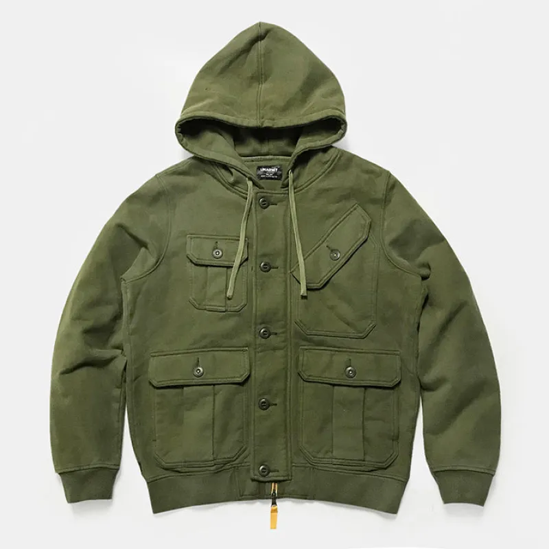 BZEN UNARMY - M.3330 STU RELAX FIT 6 POCKET ZIP UP HOODIE-E0 ARMY GREEN sold by Bzen