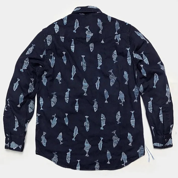 BZEN M.3239-JESSE-FISHES REGULAR FIT WESTERN SHIRT-5.25oz - DARK LAKE sold by Bzen product image thumbnail 3
