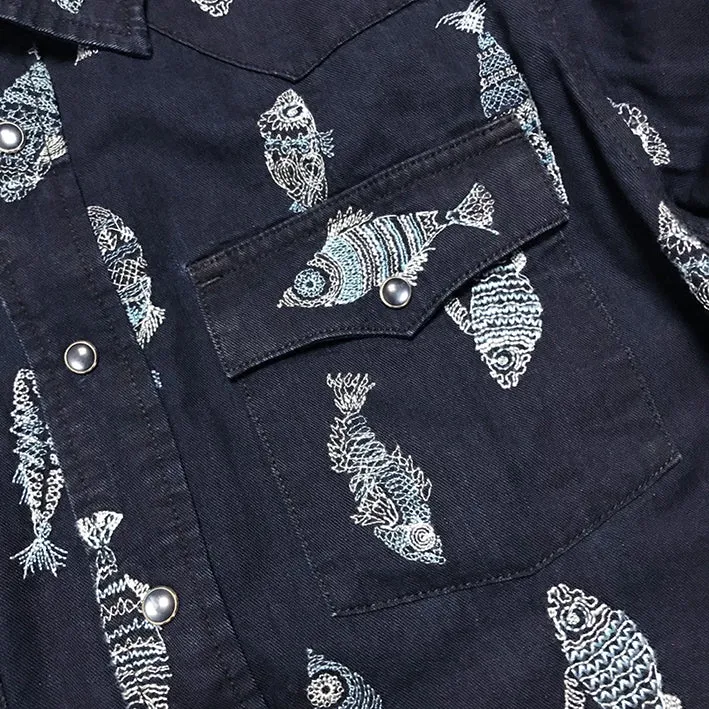 BZEN M.3239-JESSE-FISHES REGULAR FIT WESTERN SHIRT-5.25oz - DARK LAKE sold by Bzen product image thumbnail 5