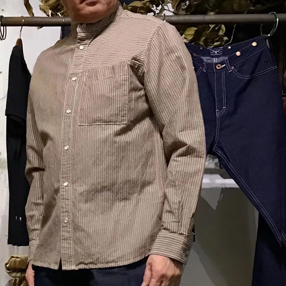 BZEN M.3239-WYATT REGULAR FIT MANDARIN COLLAR HICKORY SHIRT-BROWN sold by Bzen product image thumbnail 2