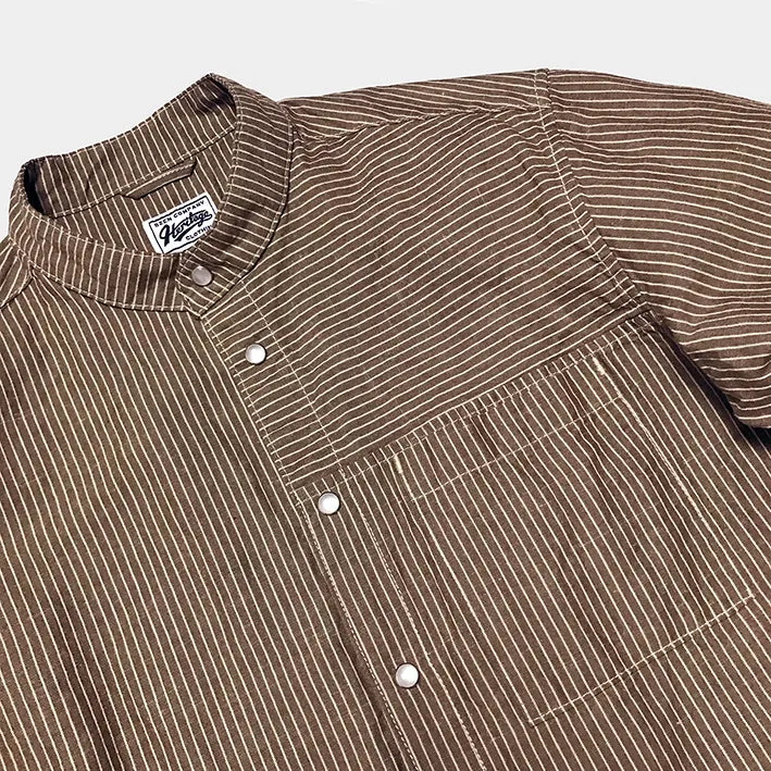 BZEN M.3239-WYATT REGULAR FIT MANDARIN COLLAR HICKORY SHIRT-BROWN sold by Bzen product image thumbnail 4