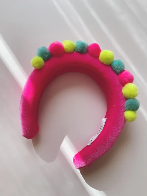 Hot Pink Fiesta Pom Party Headband sold by Hello Darling
