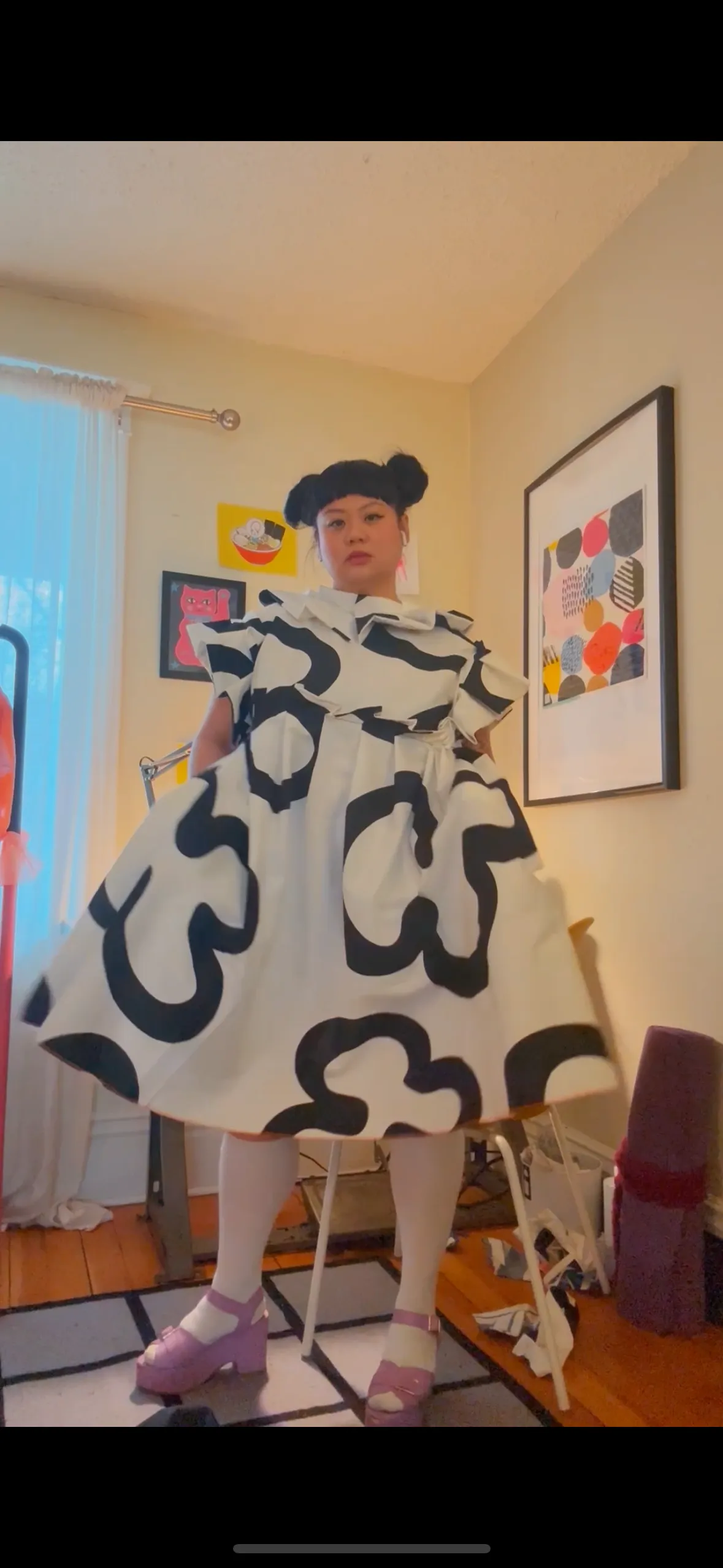 Preorder: White and Black Floral graphic dress sold by Hello Darling