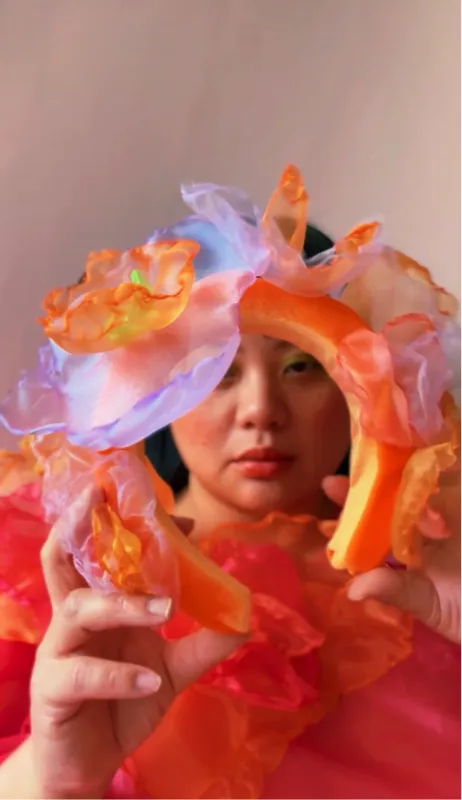 Coral Organza Floral Headband sold by Hello Darling