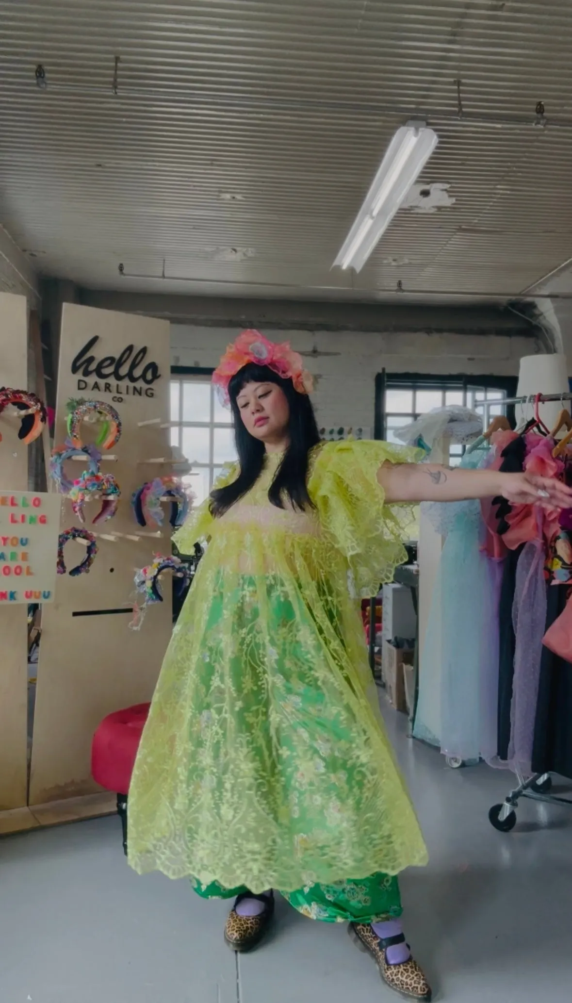 Preorder the Citrus Chartreuse Lace Dress sold by Hello Darling