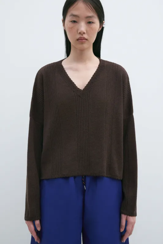 MERINO WOOL WAVY SWEATER CHOCOLATE sold by Cordera