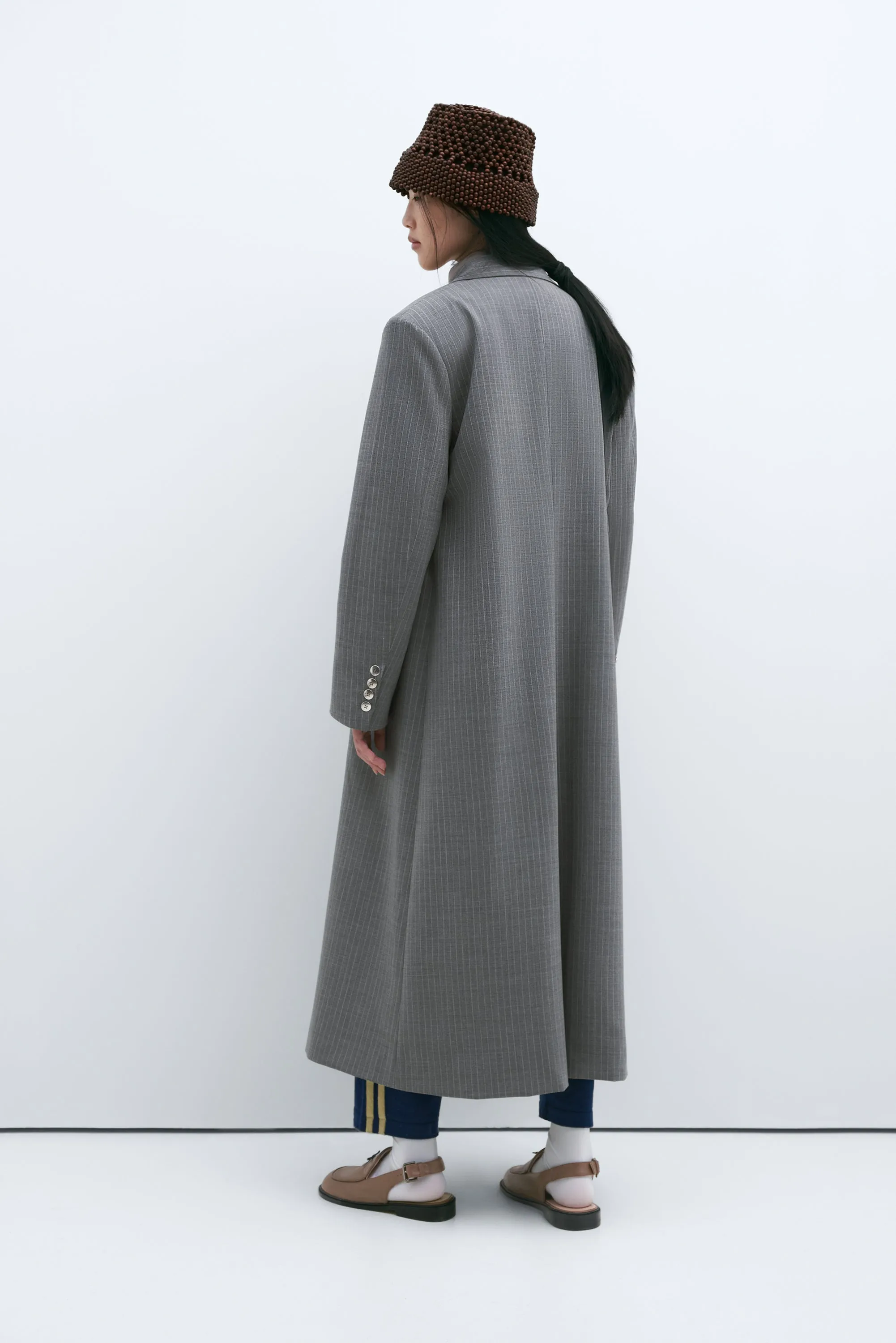 LONG WOOL COAT PINSTRIPE GREY sold by Cordera product image thumbnail 4