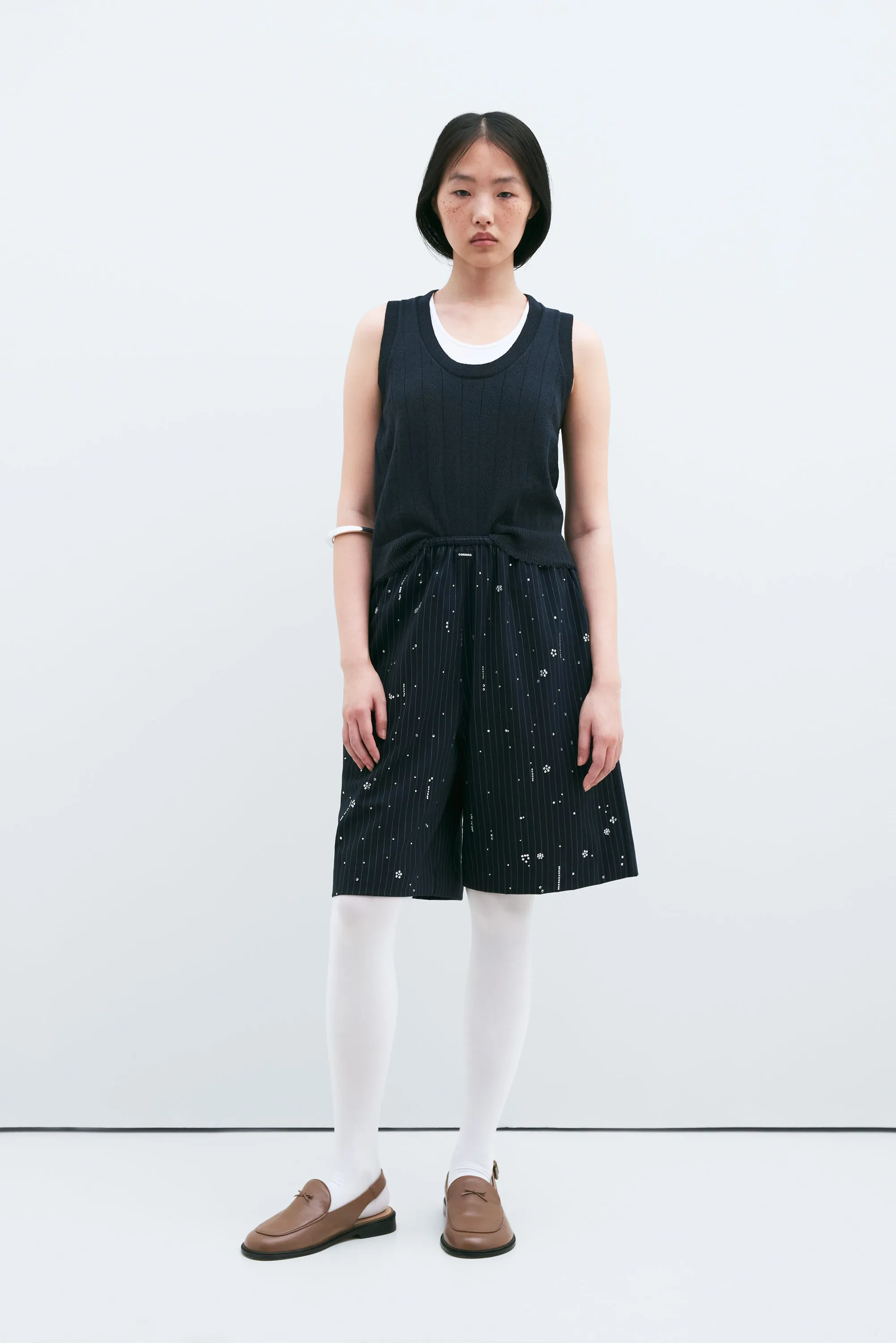 EMBELLISHED PINSTRIPE BERMUDA sold by Cordera