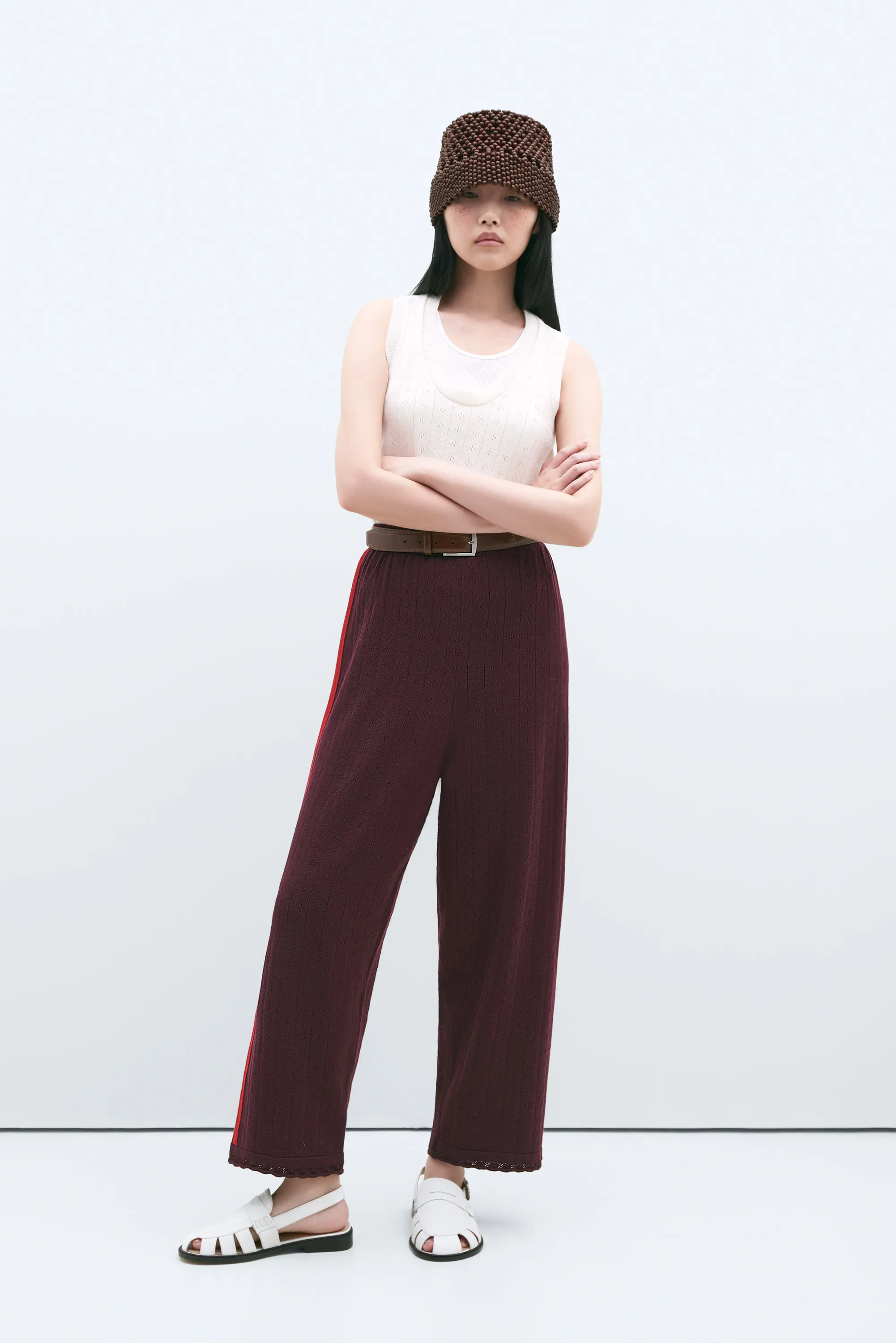 MERINO POINTELLE PANTS BURGUNDY sold by Cordera