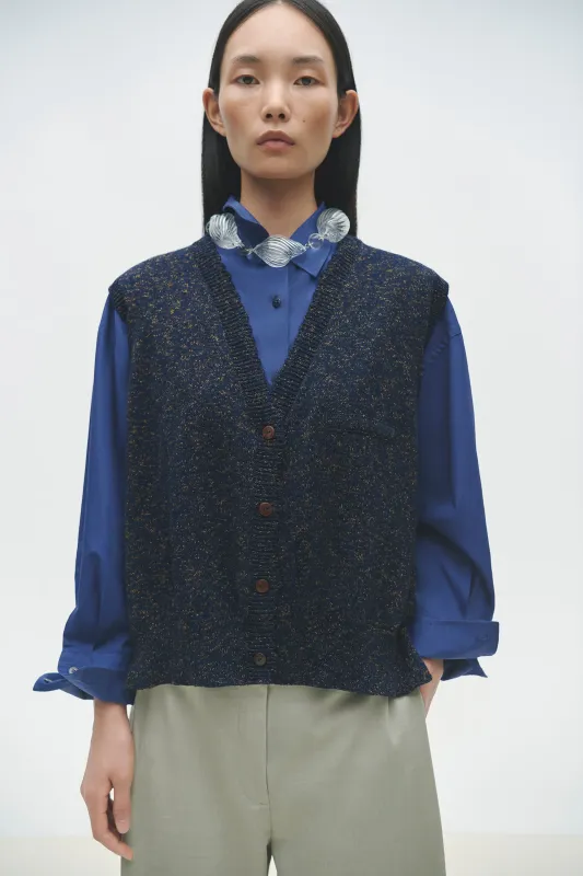FLECKED COTTON WAISTCOAT NAVY sold by Cordera