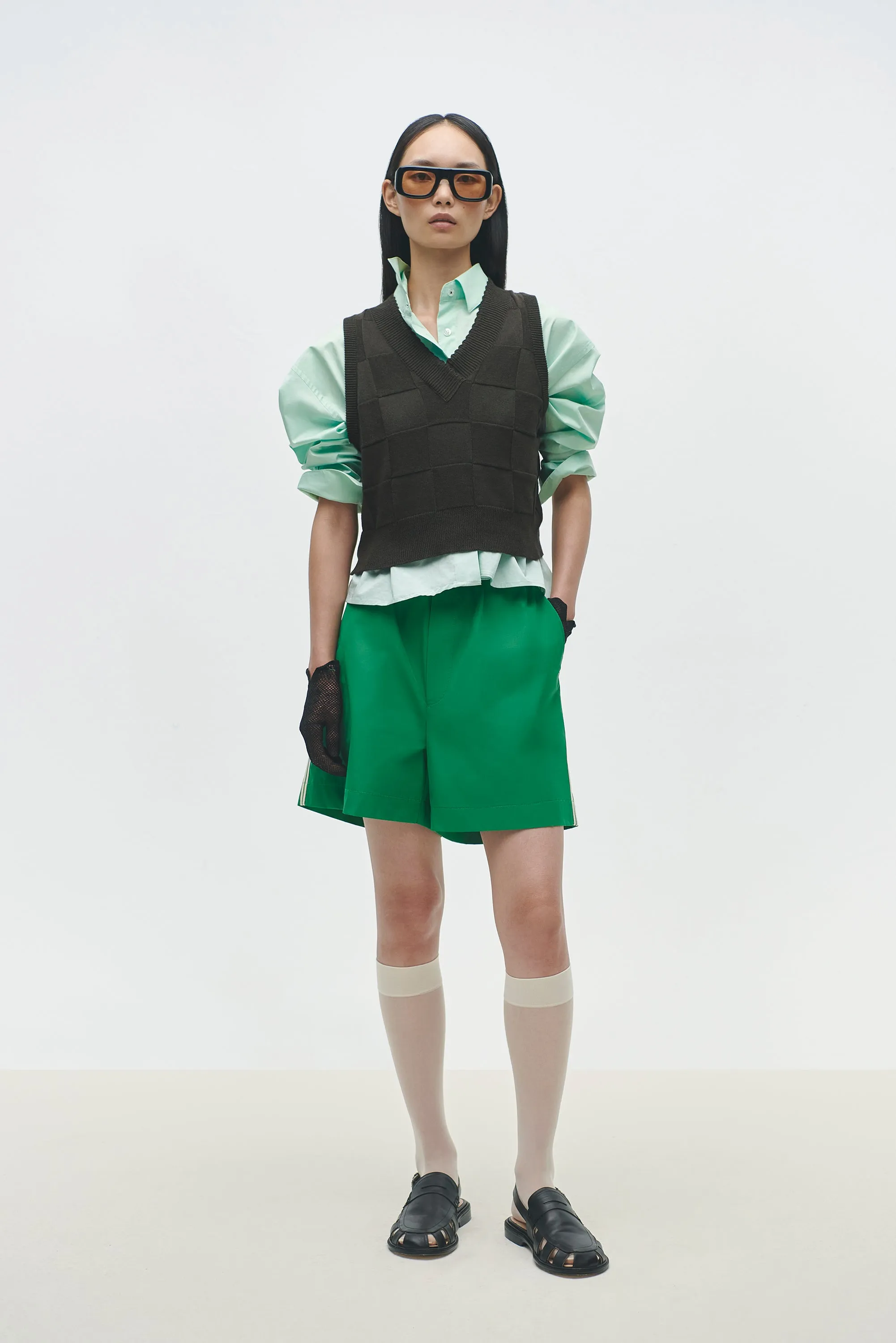 CHECKERED COTTON & CASHMERE WAISTCOAT DARK MOSS sold by Cordera