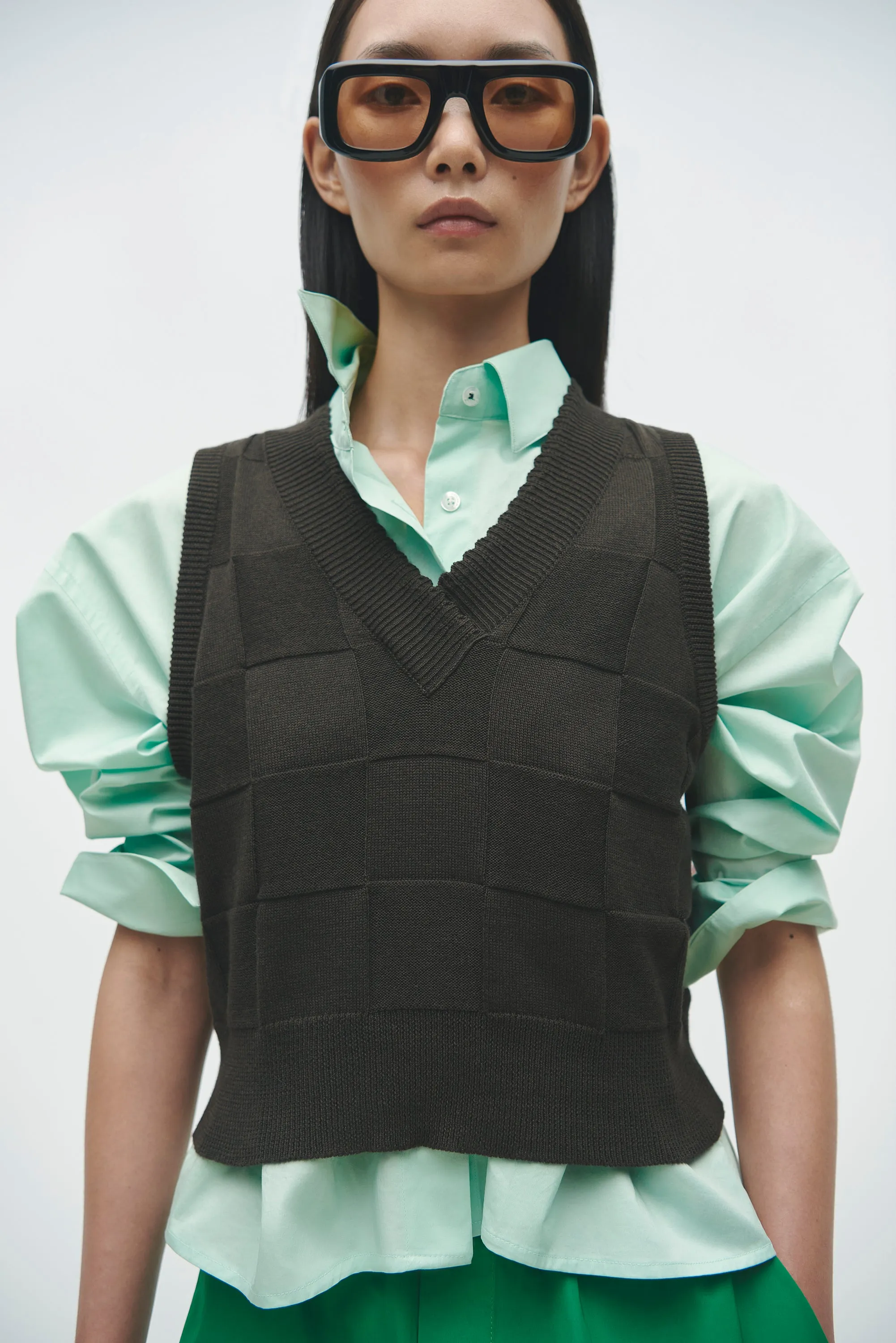 CHECKERED COTTON & CASHMERE WAISTCOAT DARK MOSS sold by Cordera product image thumbnail 2