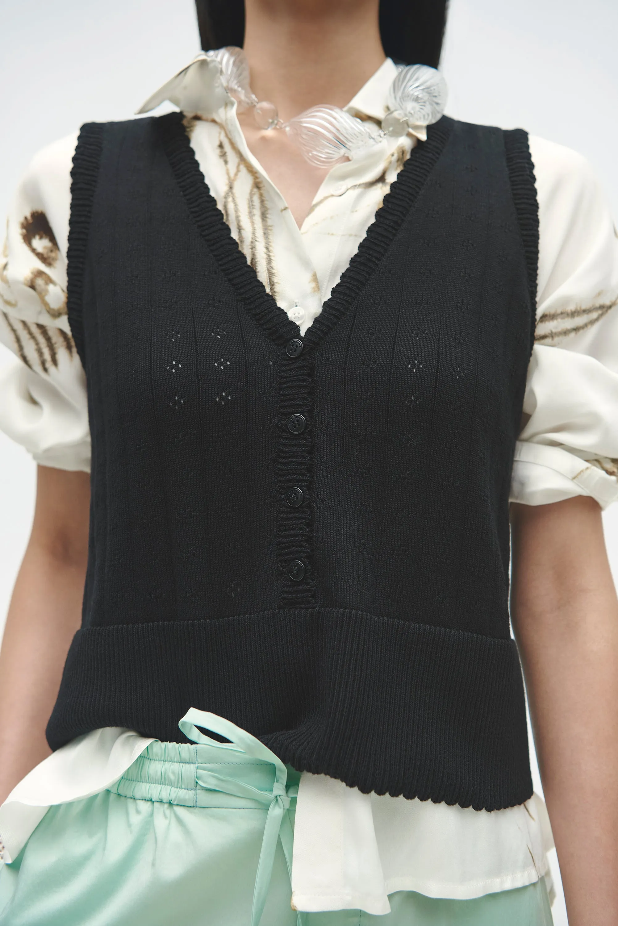 ORGANIC COTTON POINTELLE WAISTCOAT BLACK sold by Cordera product image thumbnail 2