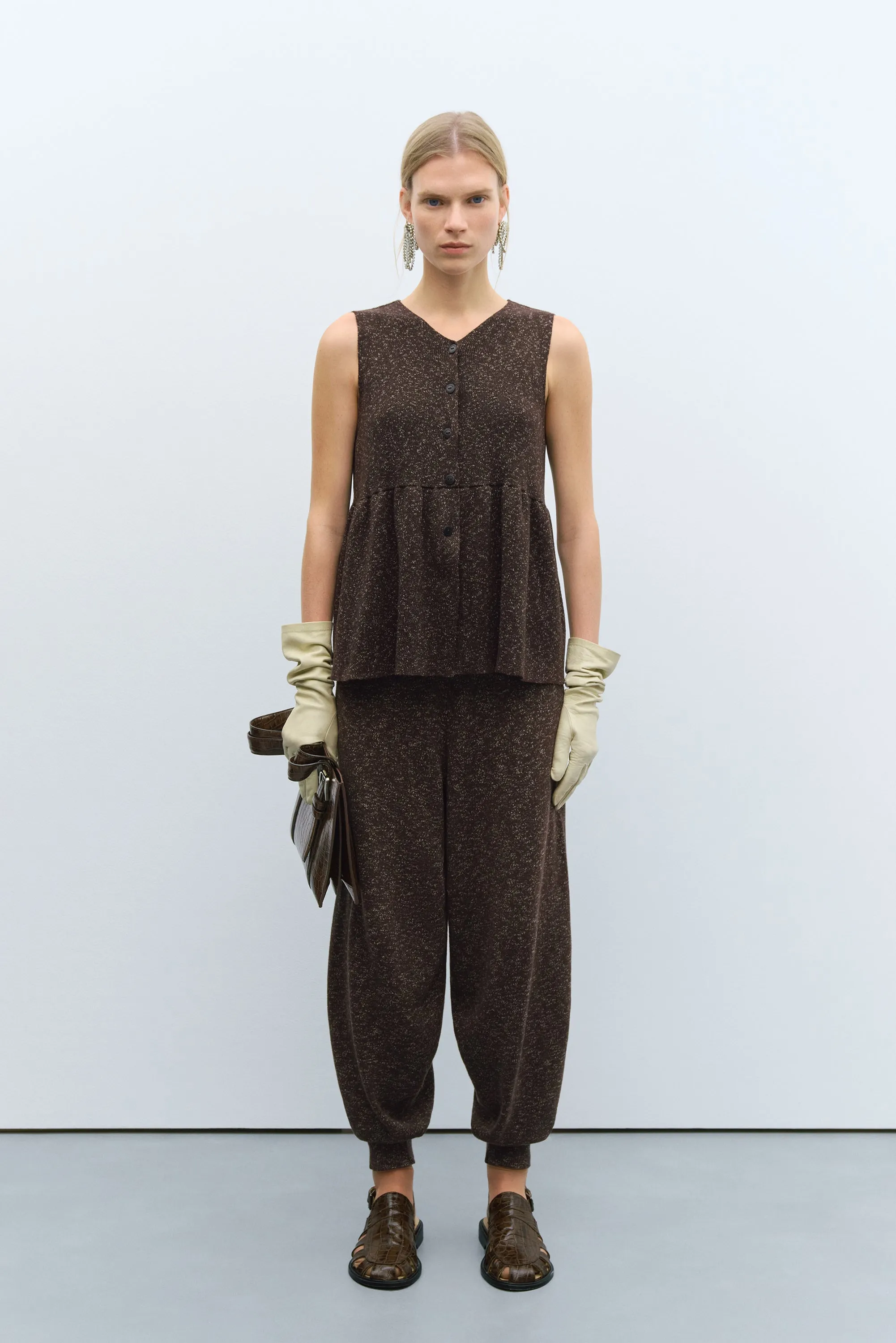 FLECKED COTTON PEPLUM TOP BROWN sold by Cordera product image thumbnail 2