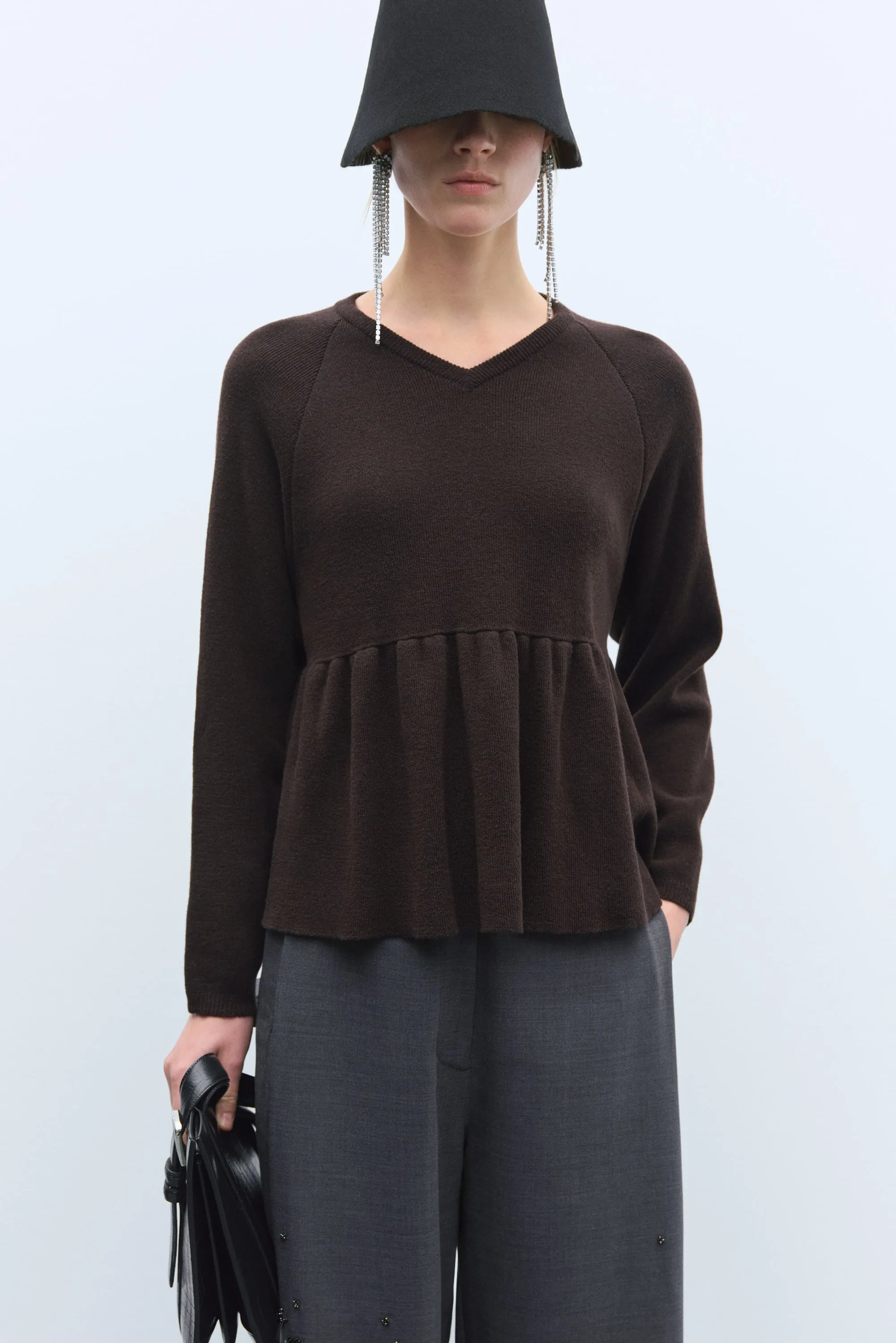 MERINO & CASHMERE PEPLUM TOP BROWN sold by Cordera product image thumbnail 2