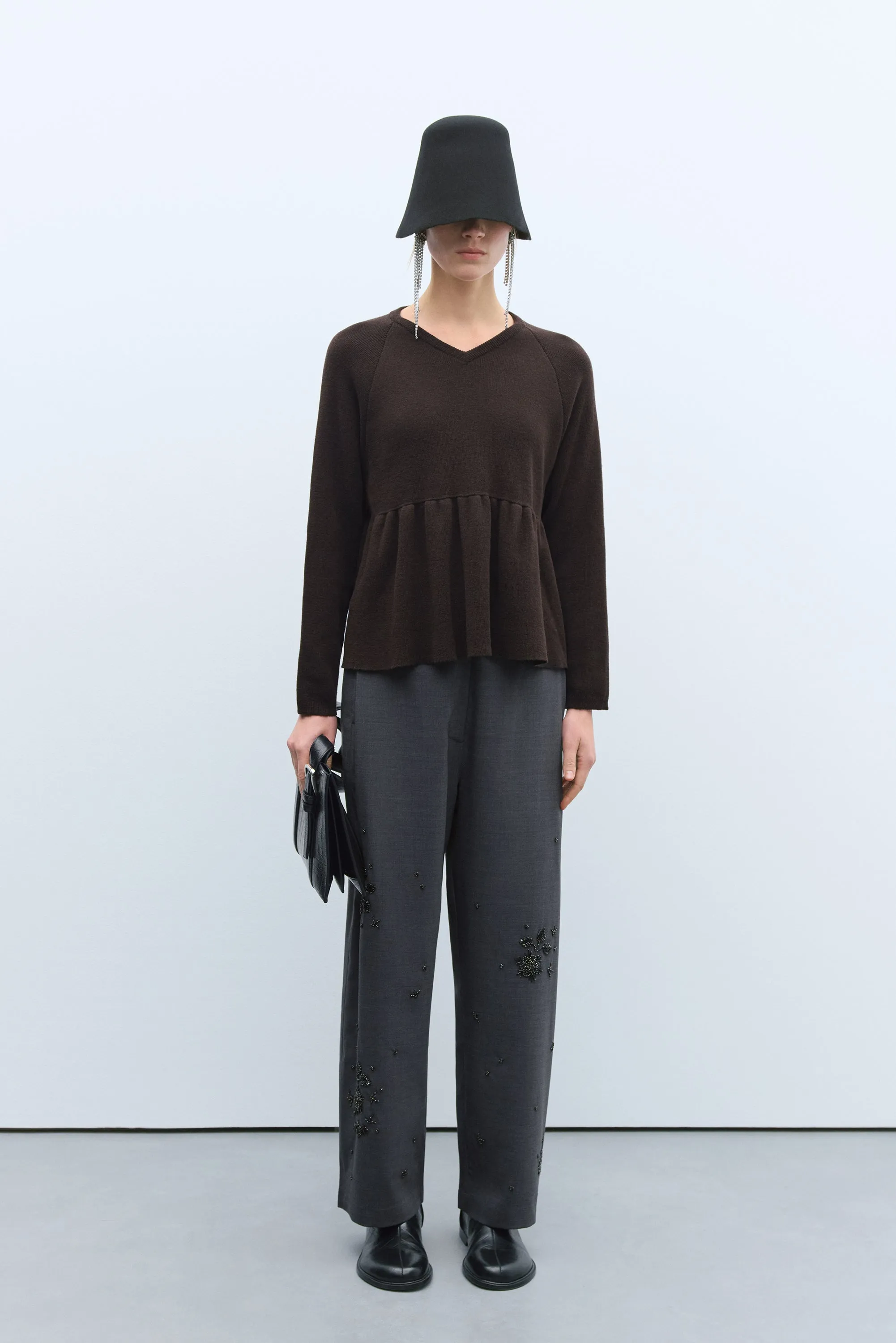 MERINO & CASHMERE PEPLUM TOP BROWN sold by Cordera