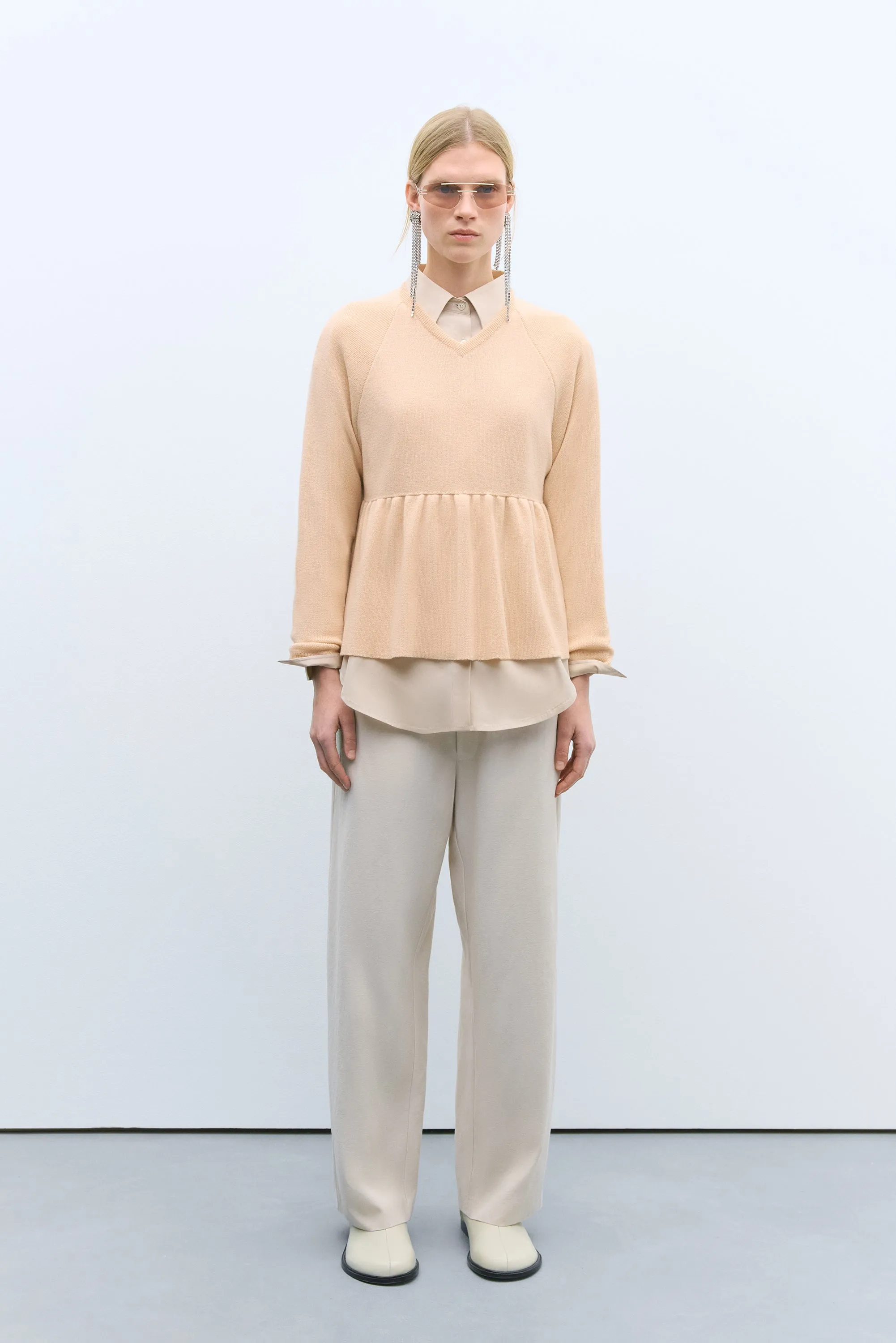 MERINO & CASHMERE PEPLUM TOP PEACH sold by Cordera