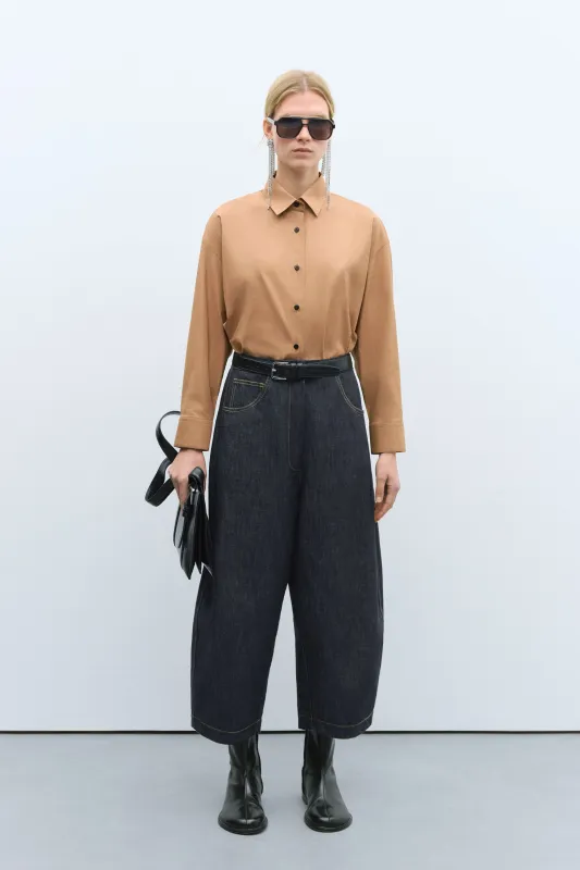 DENIM CURVED PANTS BLACK made by Cordera